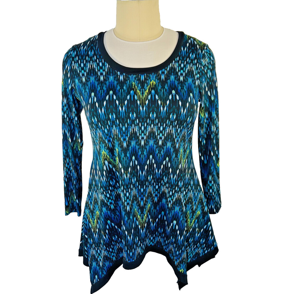Sunny Leigh - Women's XL Tunic Top Extra Long Abstract Long Sleeve Sharkbite Hem